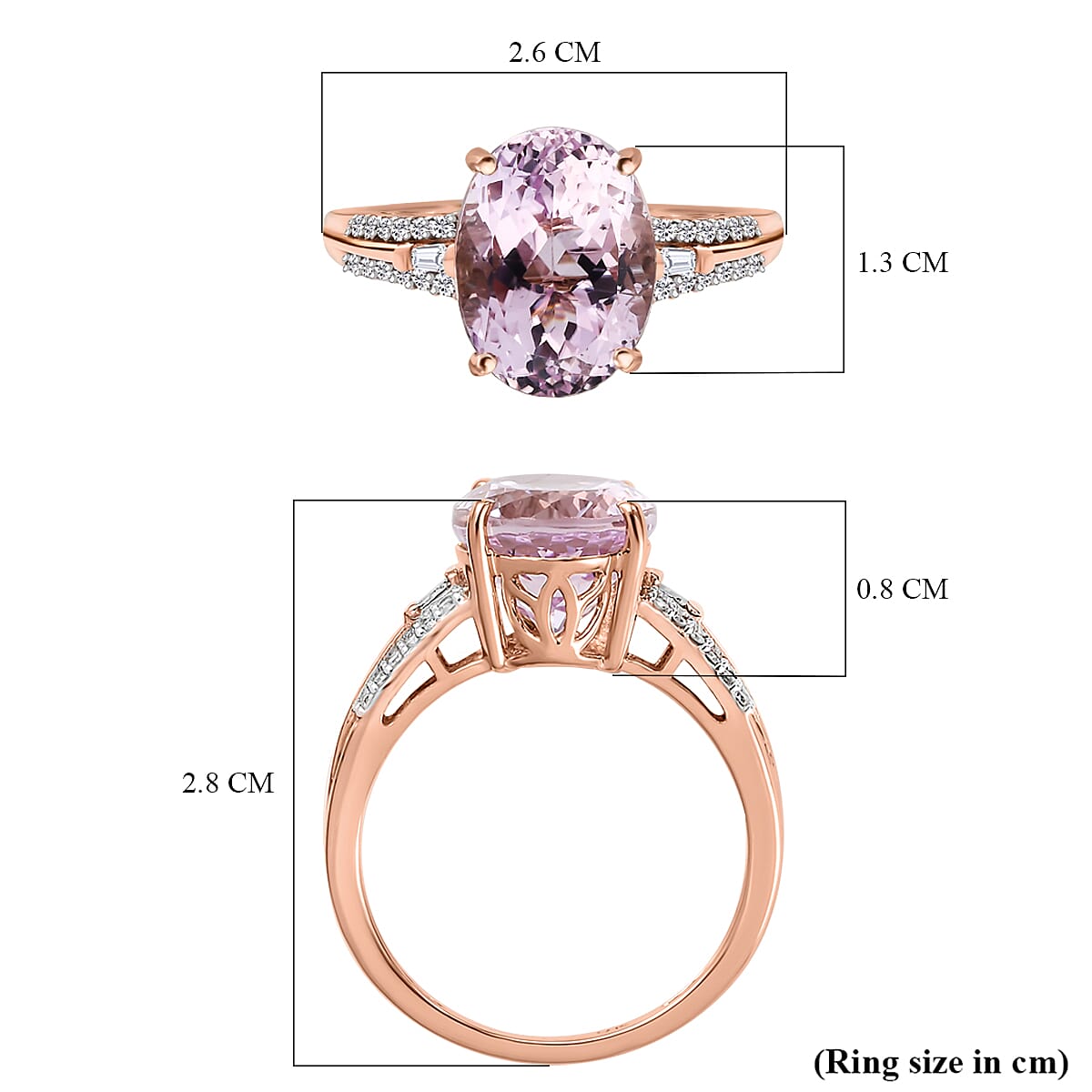 9K Rose Gold Kunzite and Diamond Ring 5.35 Ct.