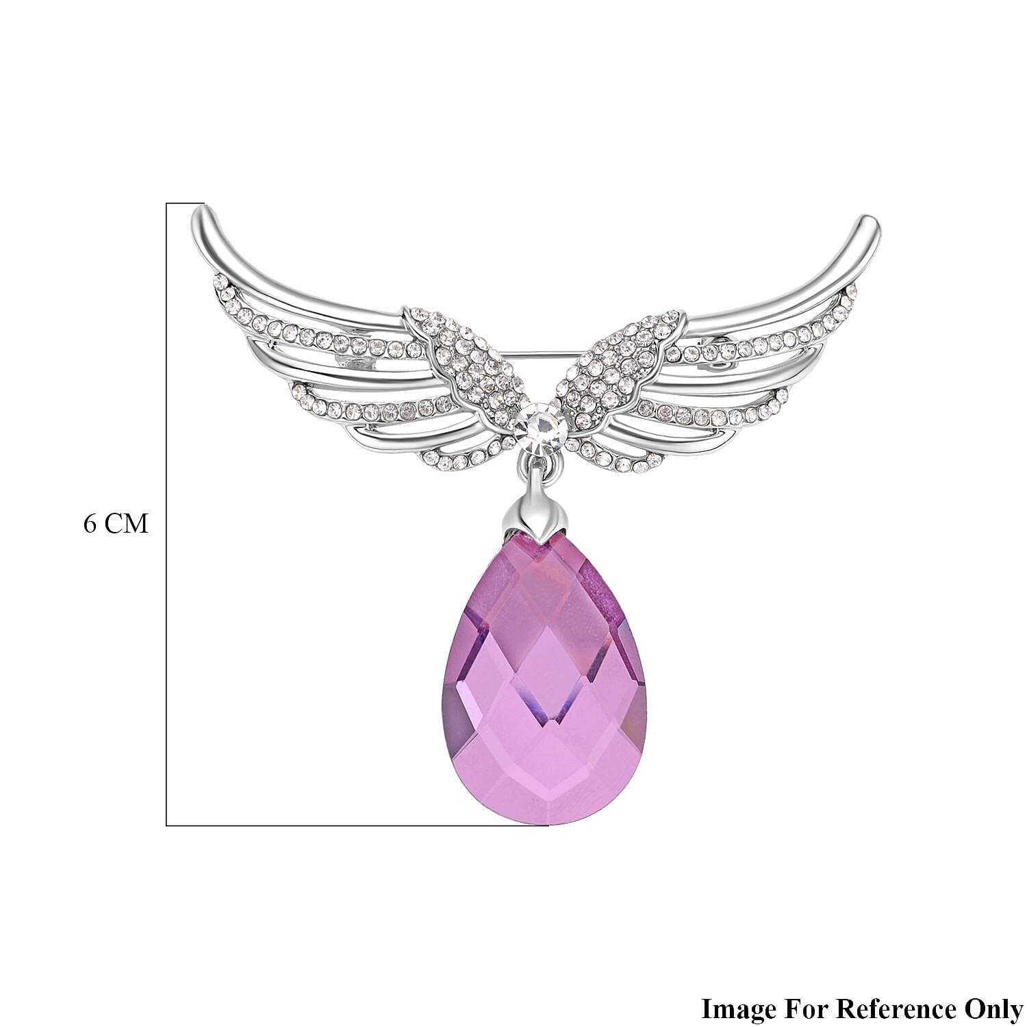 Simulated Amethyst and White Austrian Crystal Wing Brooch in Silver Tone