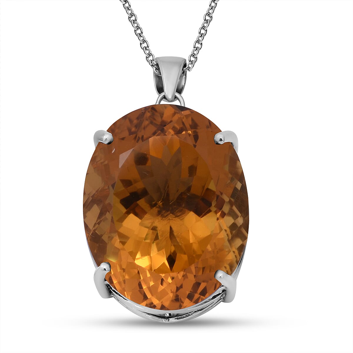 Citrine Pendant (With Chain Size 24) in Platinum Overlay Sterling Silver 47.00 Ct.