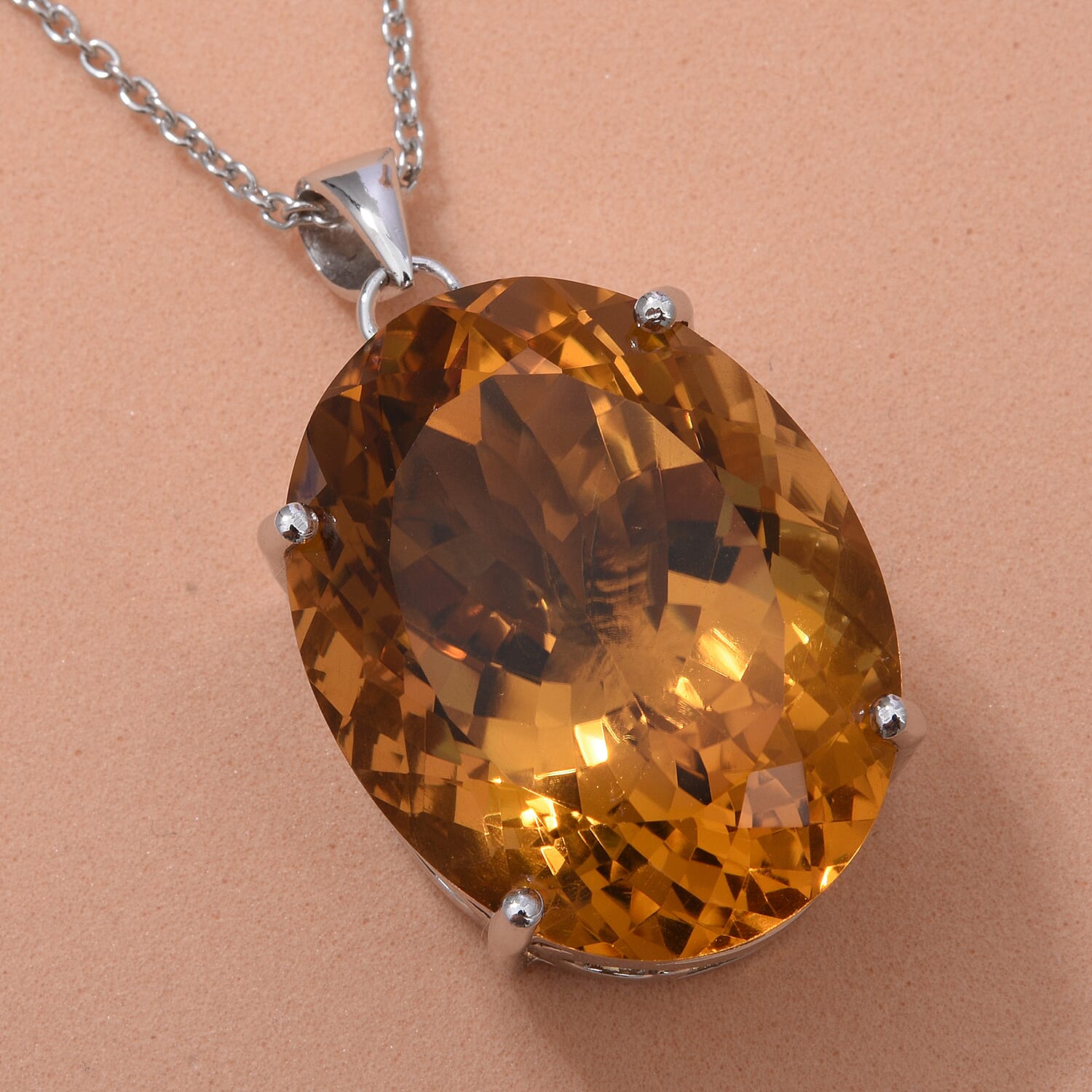 Citrine Pendant (With Chain Size 24) in Platinum Overlay Sterling Silver 47.00 Ct.