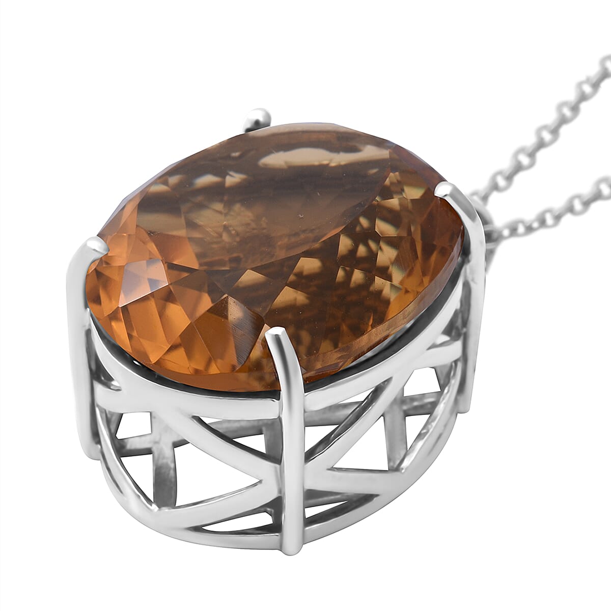 Citrine Pendant (With Chain Size 24) in Platinum Overlay Sterling Silver 47.00 Ct.