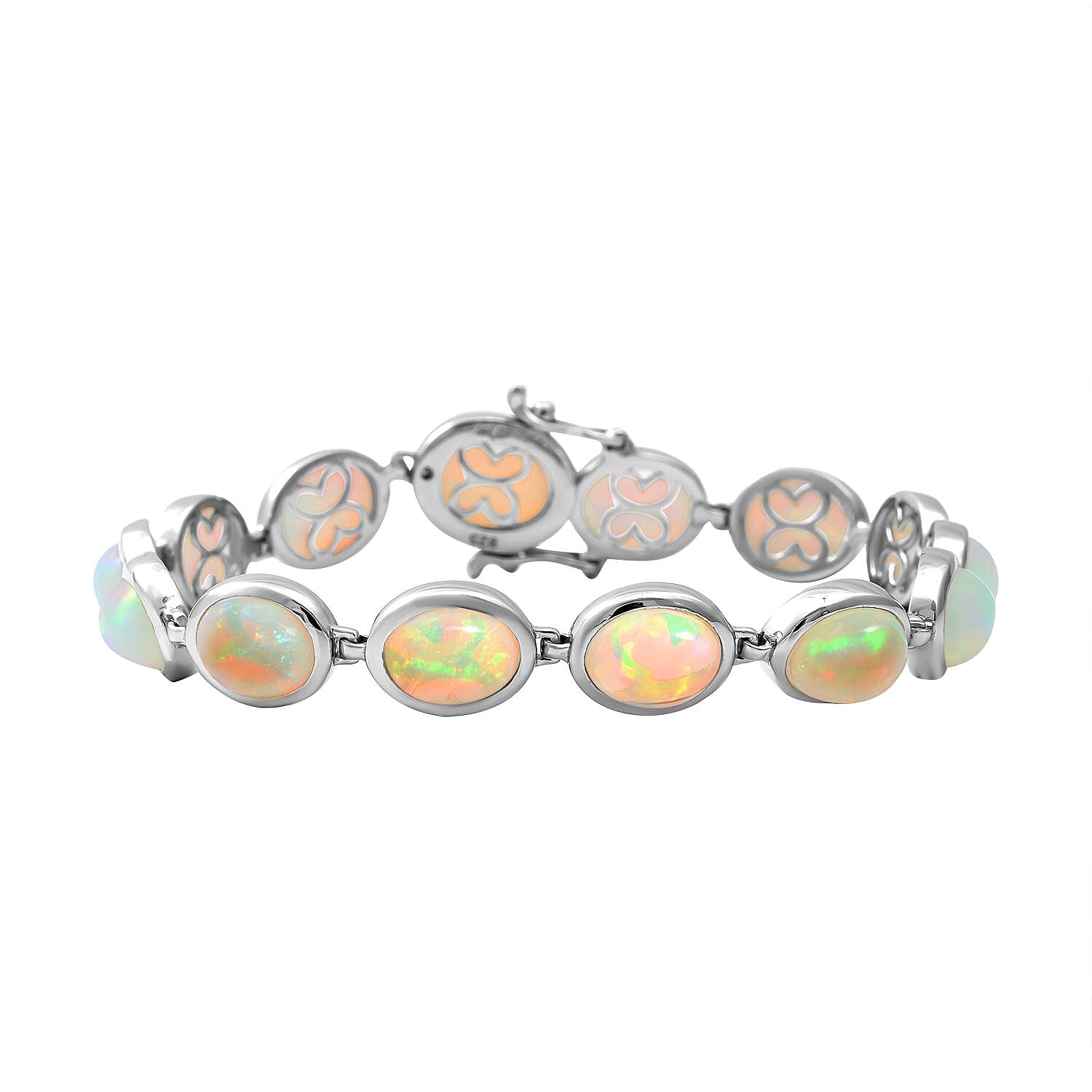 Ethiopian Welo Opal Link Bracelet (Size - 7.0) in Platinum Overlay Sterling Silver 16.38 Ct, Silver Wt. 11.70 Gms