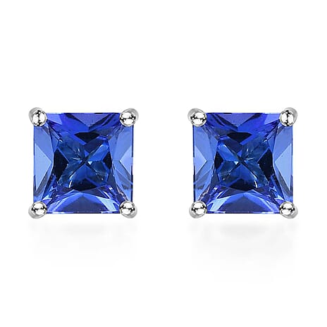 RHAPSODY 950 Platinum AAAA Tanzanite Princess Cut Solitaire Earrings with Screw Back 2.92 Ct.