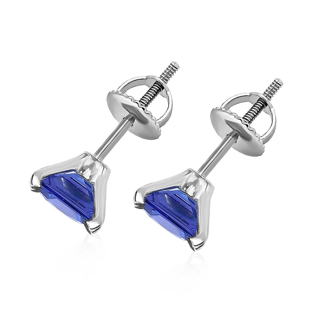 RHAPSODY 950 Platinum AAAA Tanzanite Princess Cut Solitaire Earrings with Screw Back 2.92 Ct.