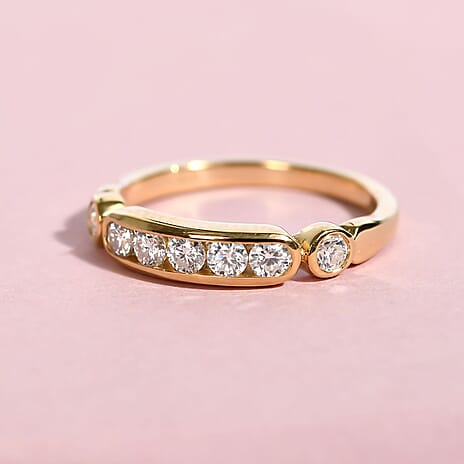 Moissanite Half Eternity Ring in Platinum Overlay Sterling Silver.