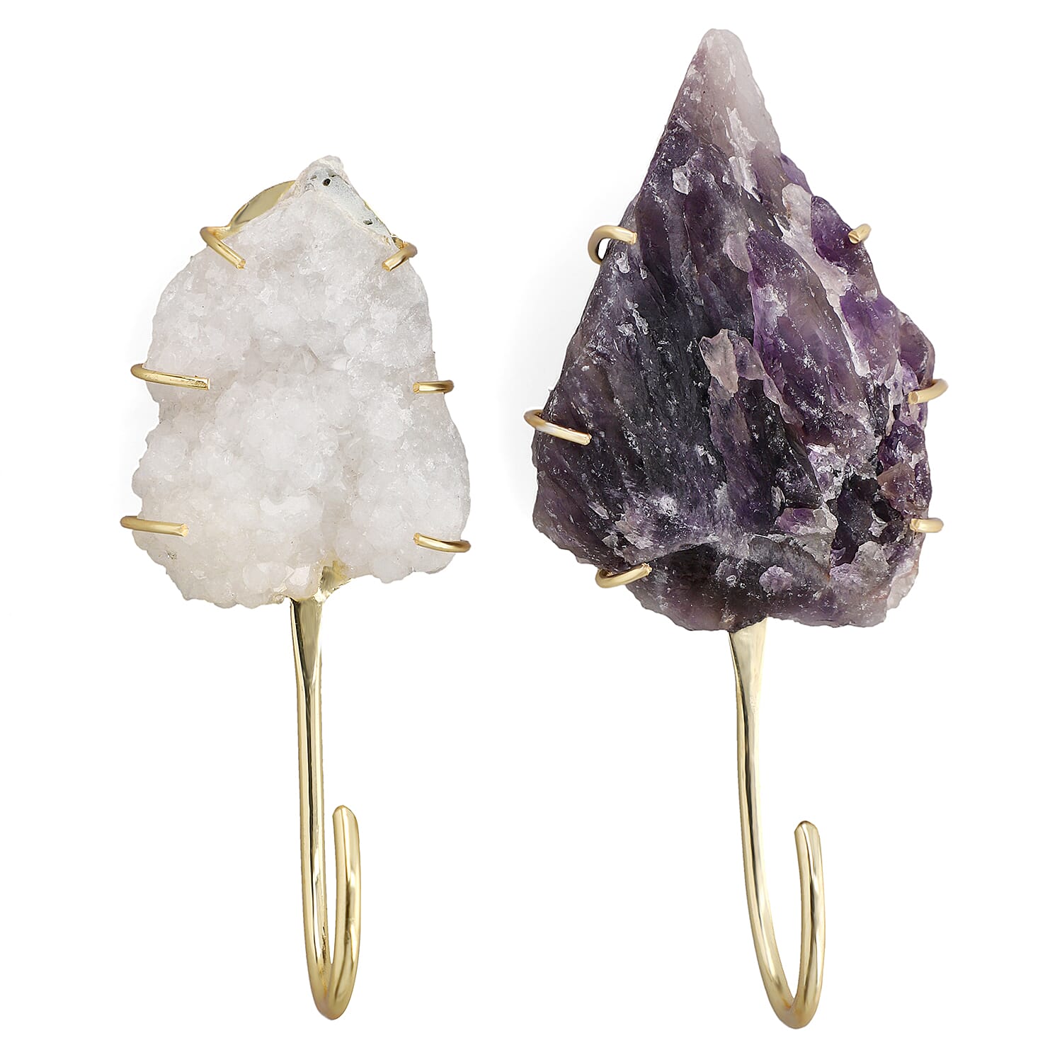 Set of 2 - Decorative Raw Zeolite and Amethyst Hooks