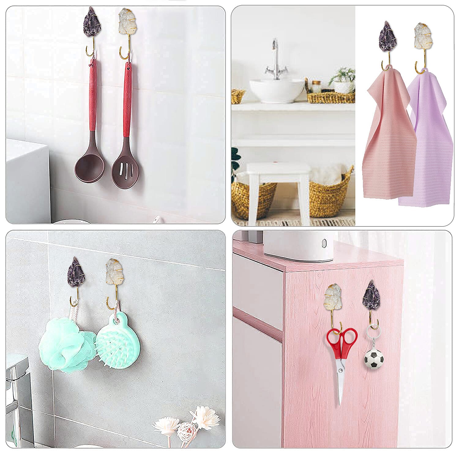 Set of 2 - Decorative Raw Zeolite and Amethyst Hooks