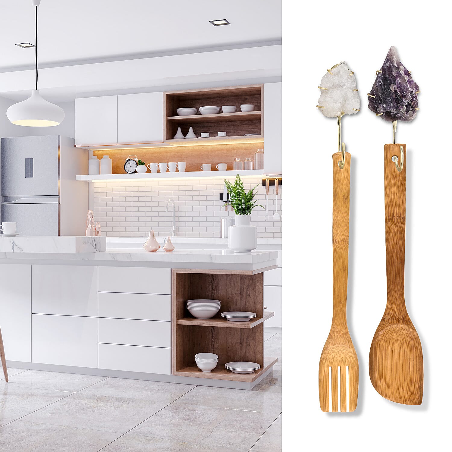 Set of 2 - Decorative Raw Zeolite and Amethyst Hooks