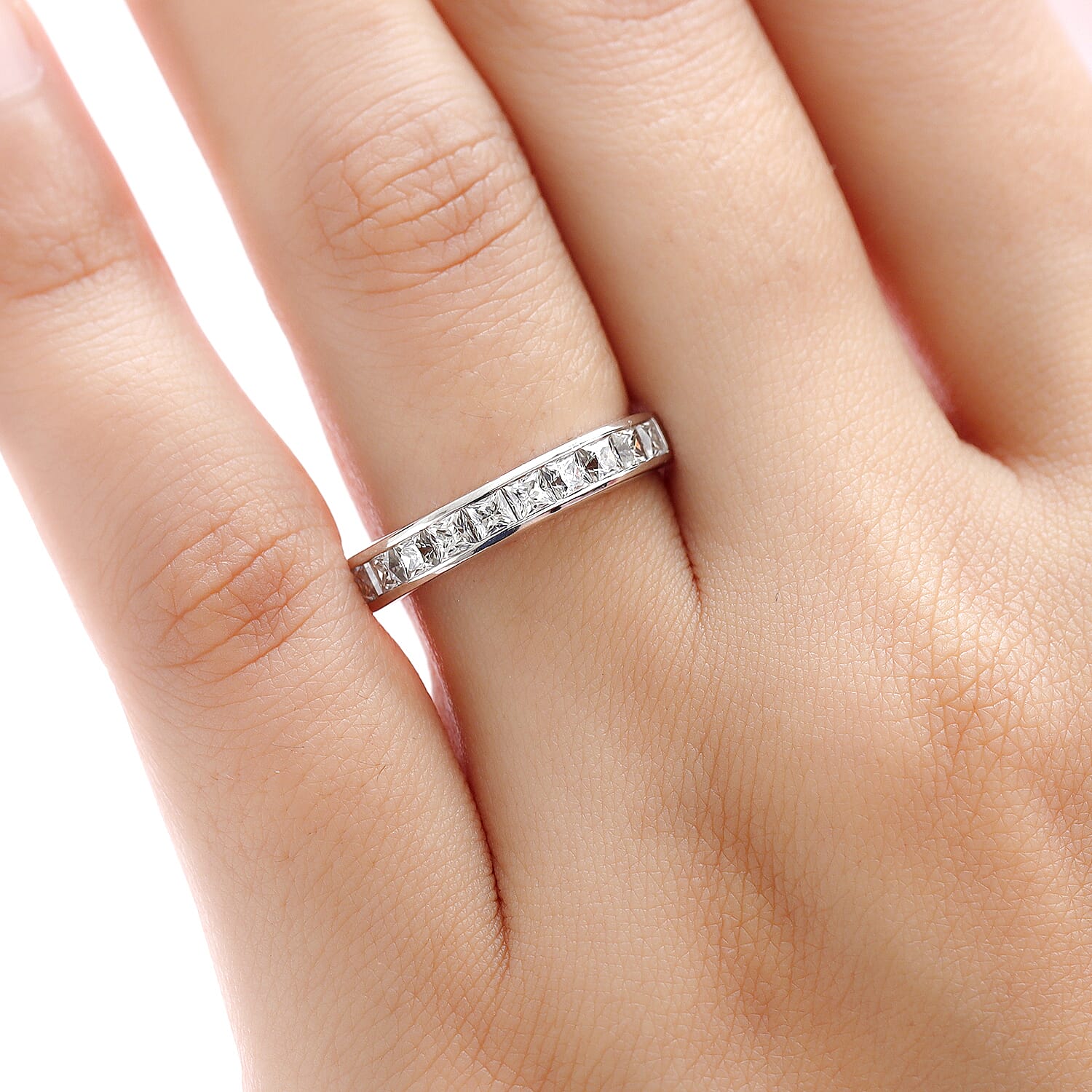 9K White Gold Moissanite Half Eternity Ring 1.01 Ct.