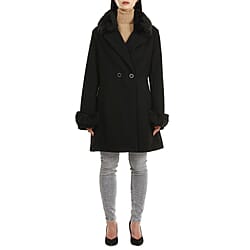 19V69 ITALIA by Alessandro Versace Faux Fur Cuff & Neck Jacket - Black