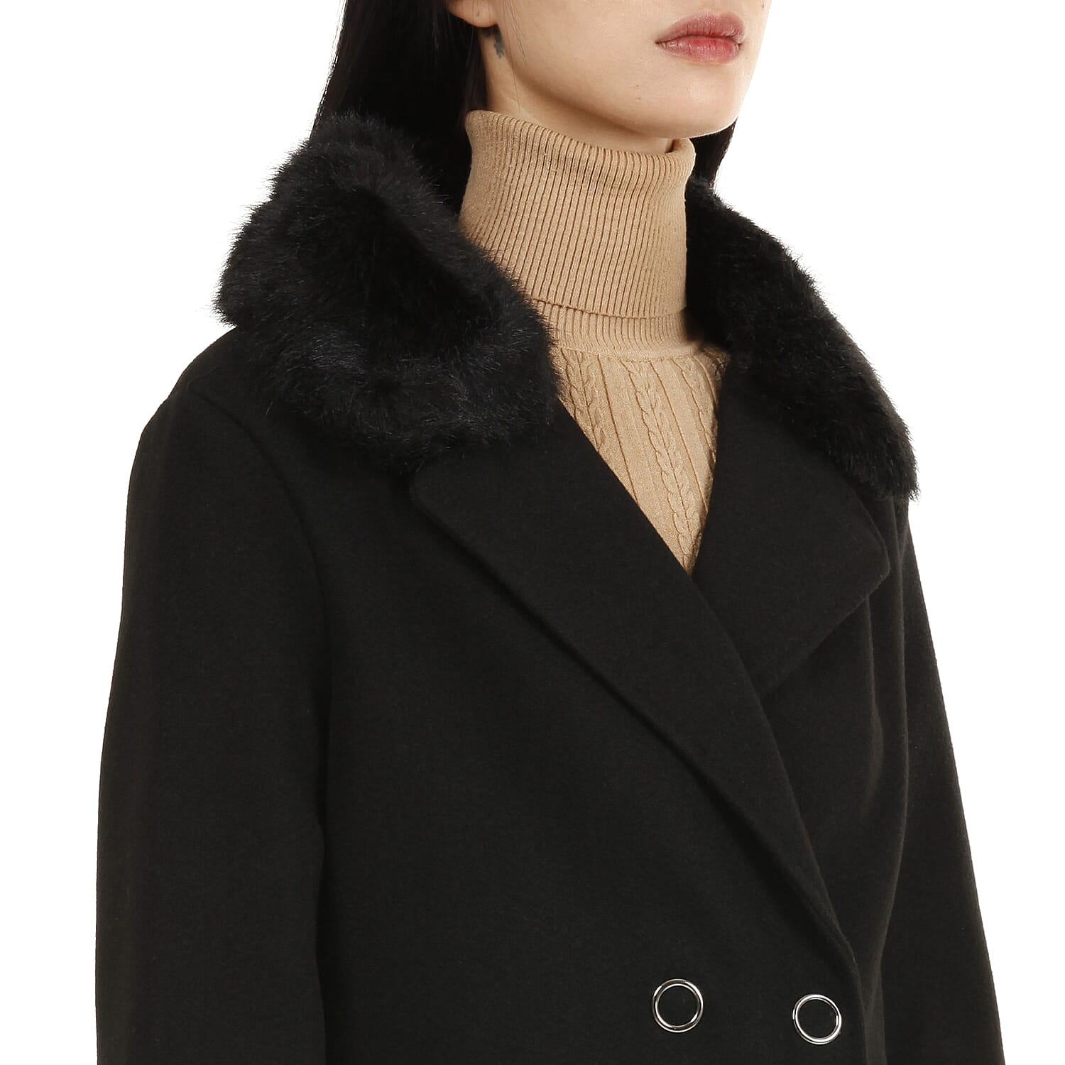 19V69 ITALIA by Alessandro Versace Faux Fur Cuff & Neck Jacket (Size L) - Black