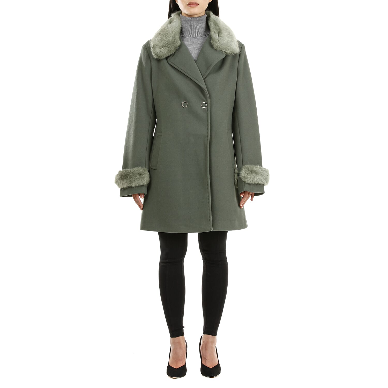 19V69 ITALIA by Alessandro Versace Faux Fur Cuff & Neck Coat