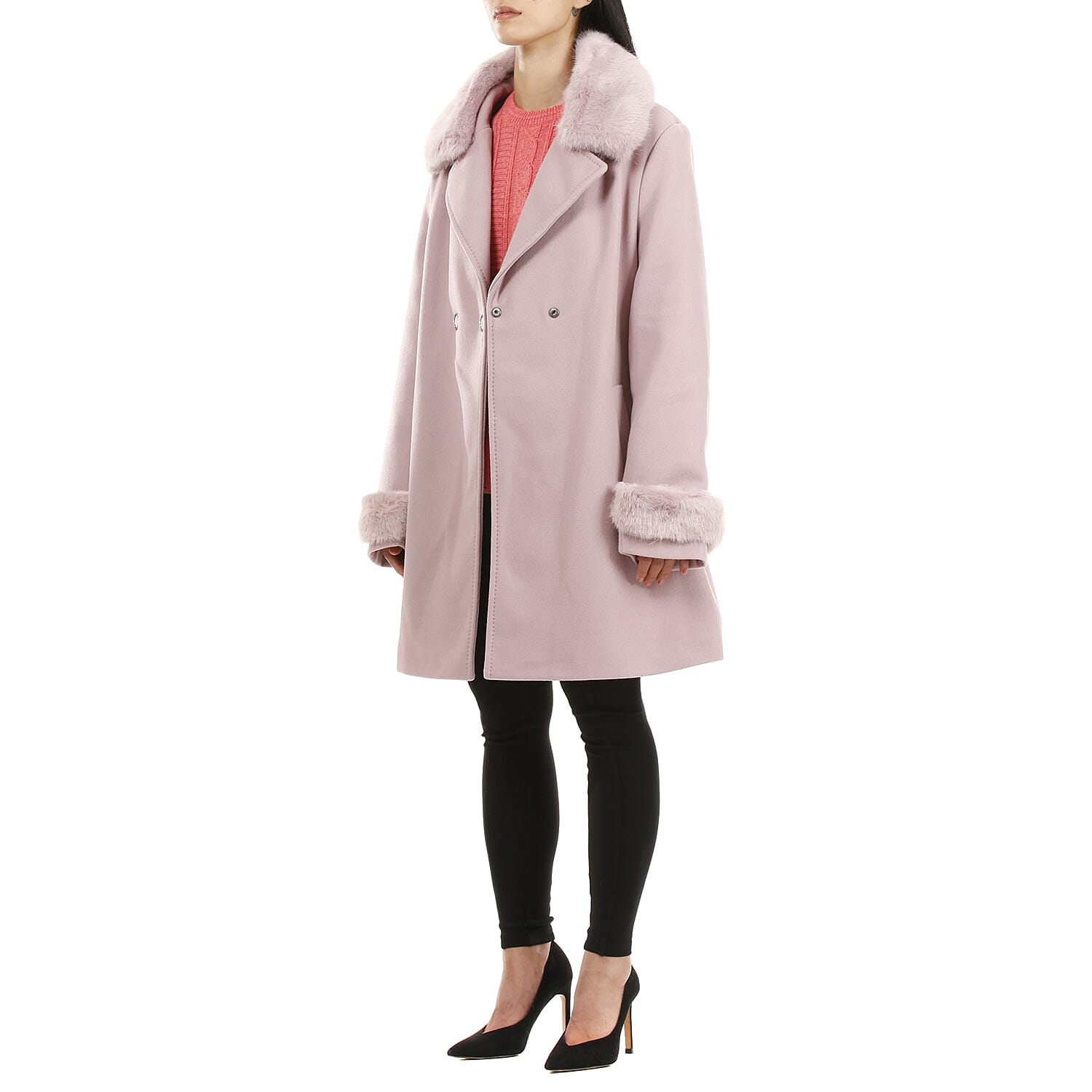 19V69 ITALIA by Alessandro Versace Faux Fur Cuff & Neck Coat