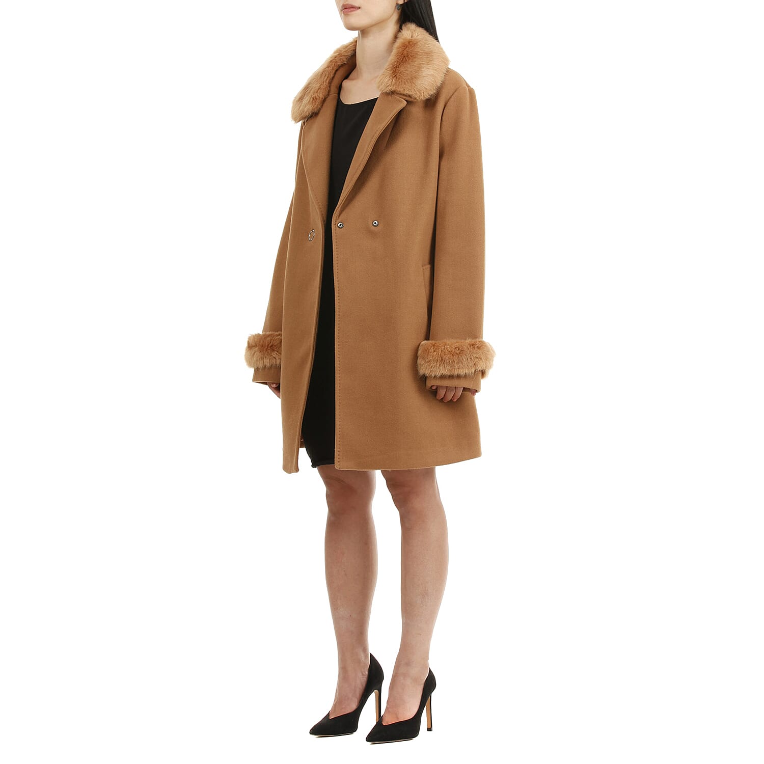 19V69 ITALIA by Alessandro Versace Faux Fur Cuff & Neck Coat