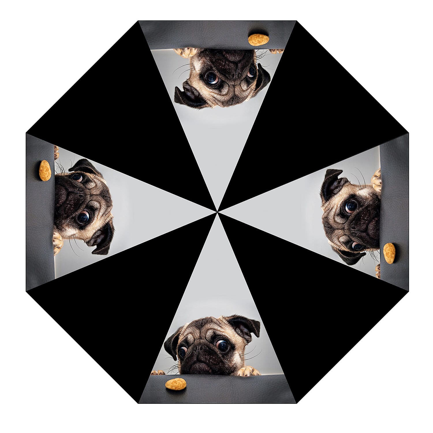 Thomas Calvi Pug Dog Print 8 Panel Folding Umbrella (Size 98(Dia)x56Cm) - Black and Light Grey