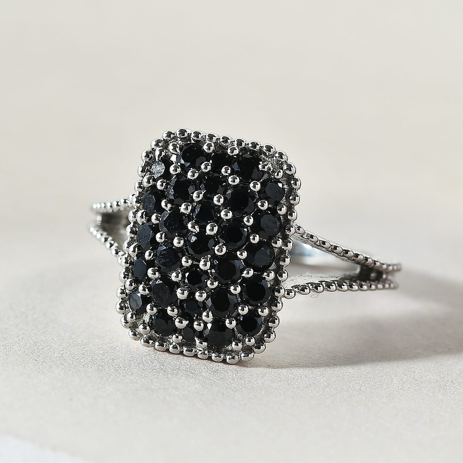 Boi Ploi Black Spinel Cluster Ring in Sterling Silver 1.06 Ct.
