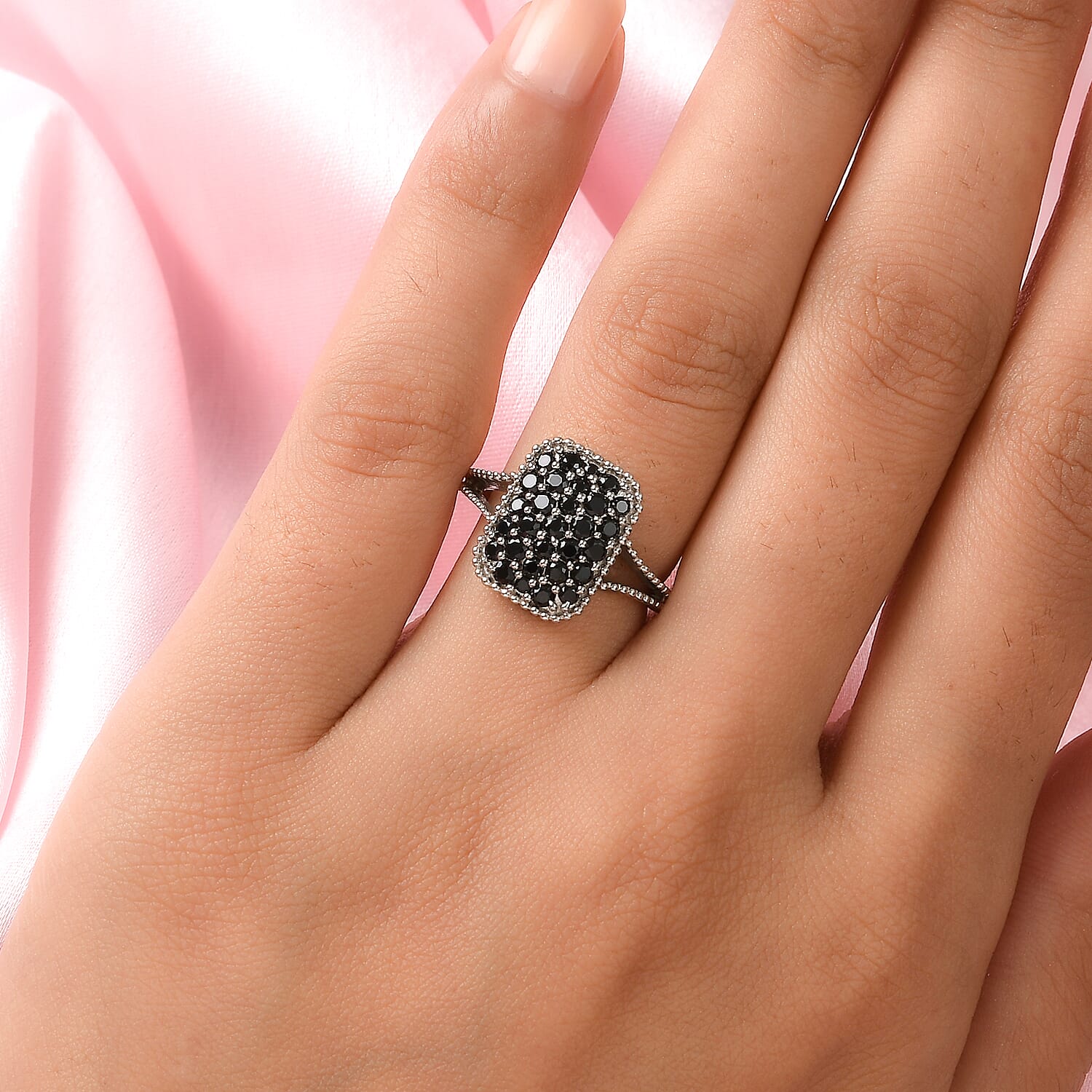 Boi Ploi Black Spinel Cluster Ring in Sterling Silver 1.06 Ct.