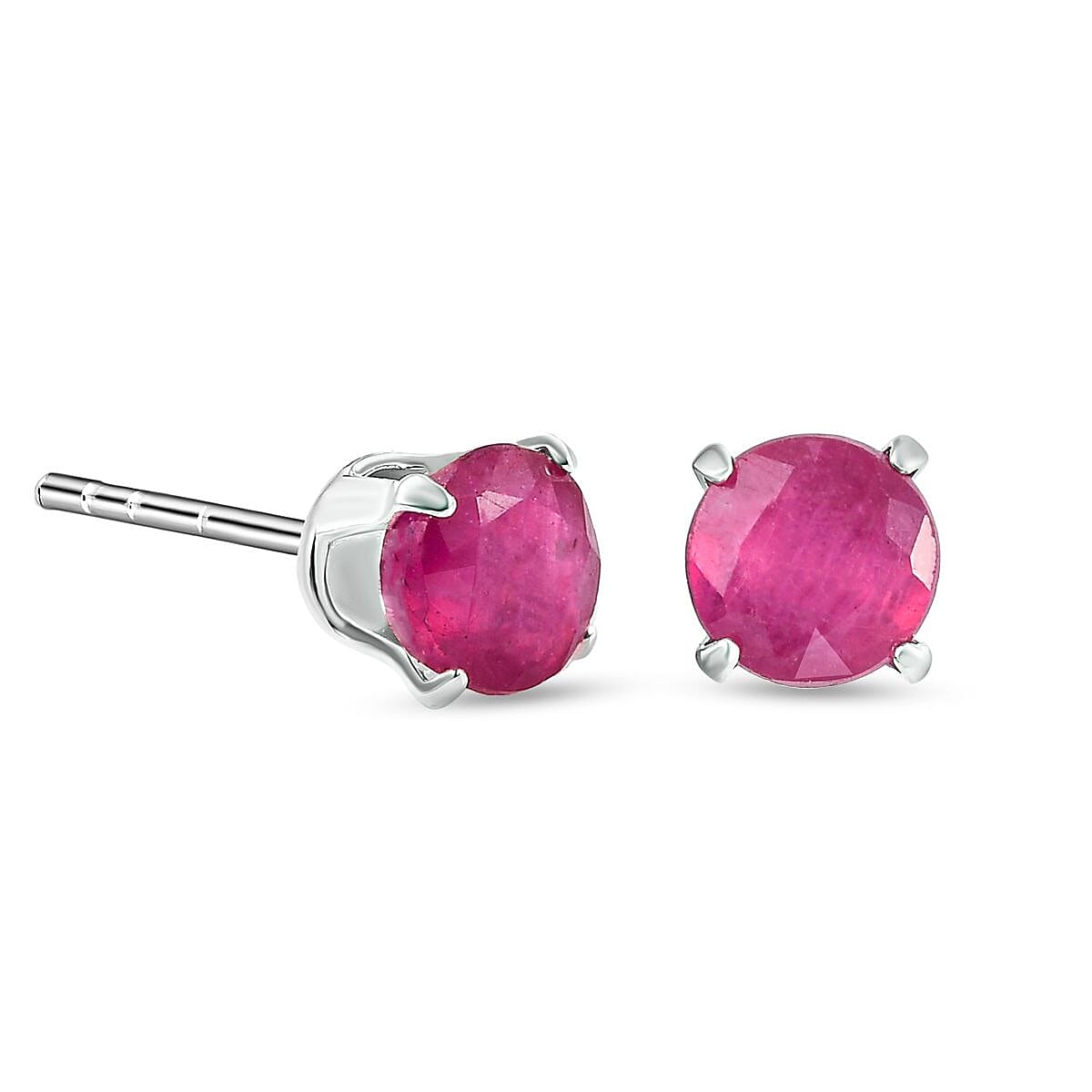 African Ruby (FF) Solitaire Stud Earrings in Sterling Silver 1.66 Ct.