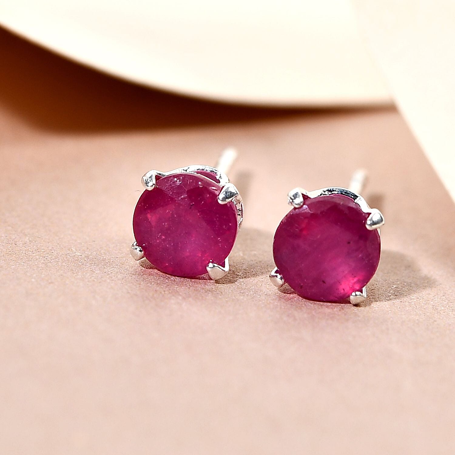 African Ruby (FF) Solitaire Stud Earrings in Sterling Silver 1.66 Ct.