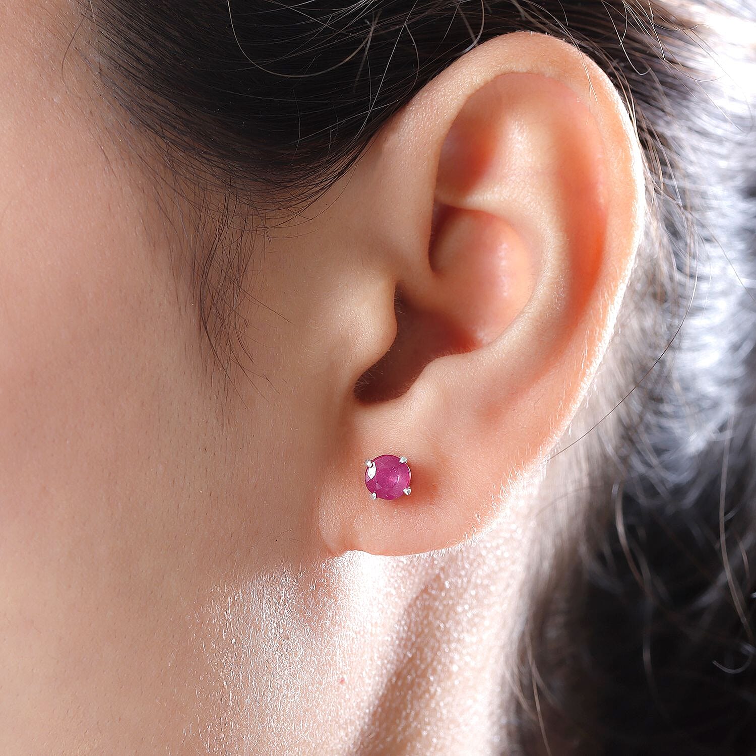 African Ruby (FF) Solitaire Stud Earrings in Sterling Silver 1.66 Ct.
