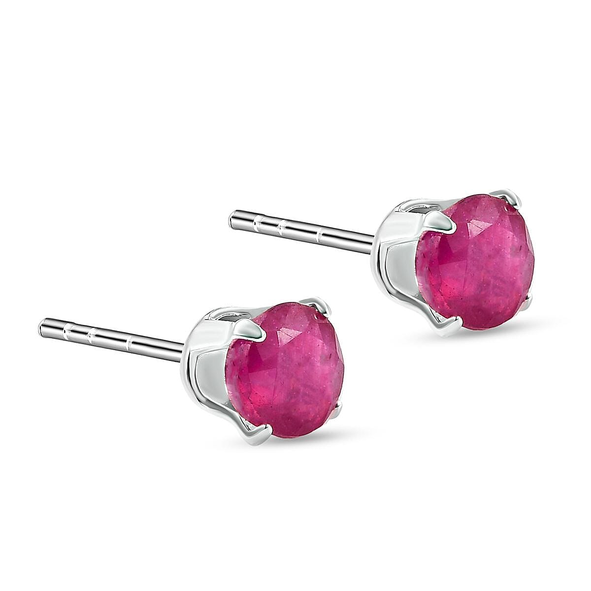 African Ruby (FF) Solitaire Stud Earrings in Sterling Silver 1.66 Ct.