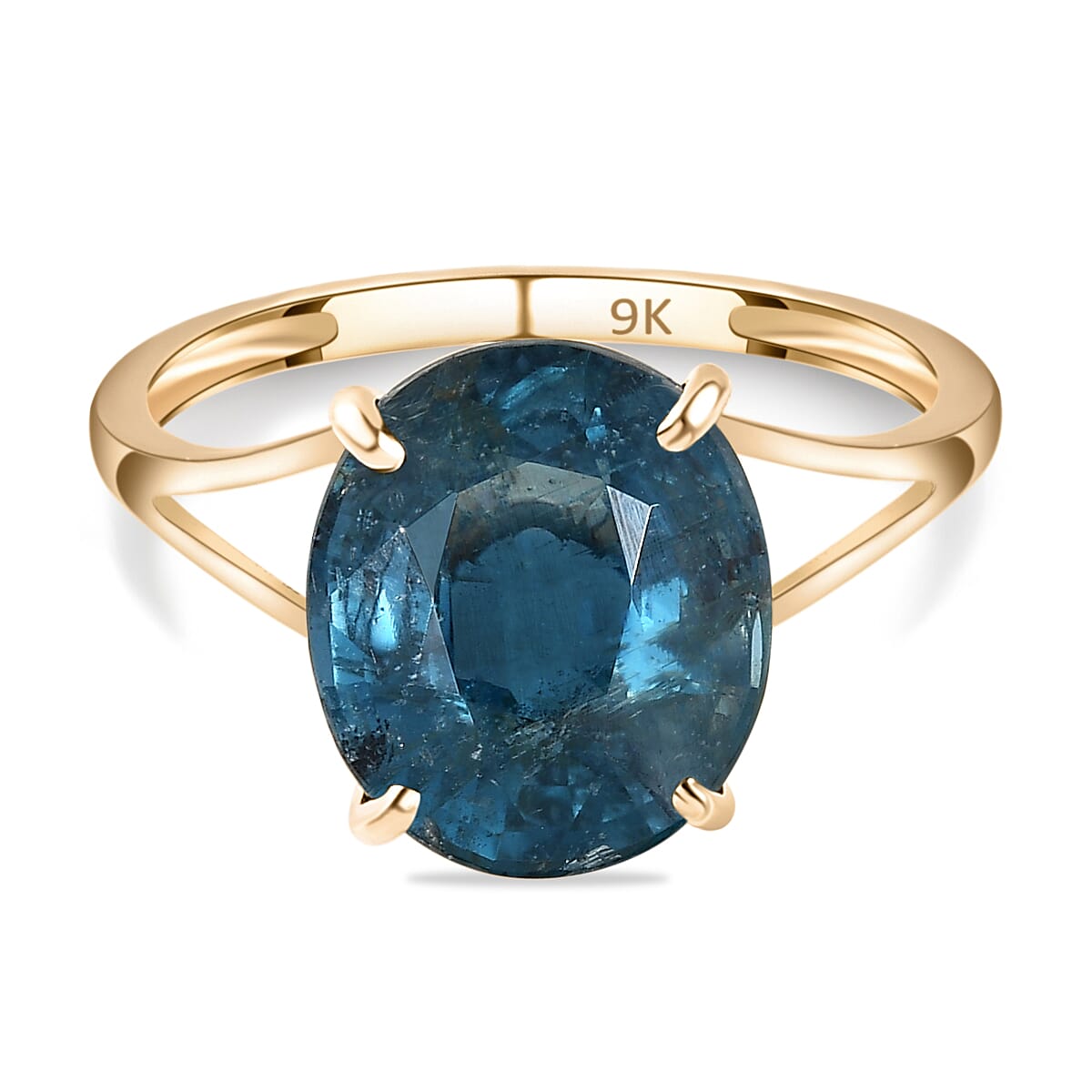 9K Yellow Gold Teal Kyanite Solitaire Ring 5.79 Ct.