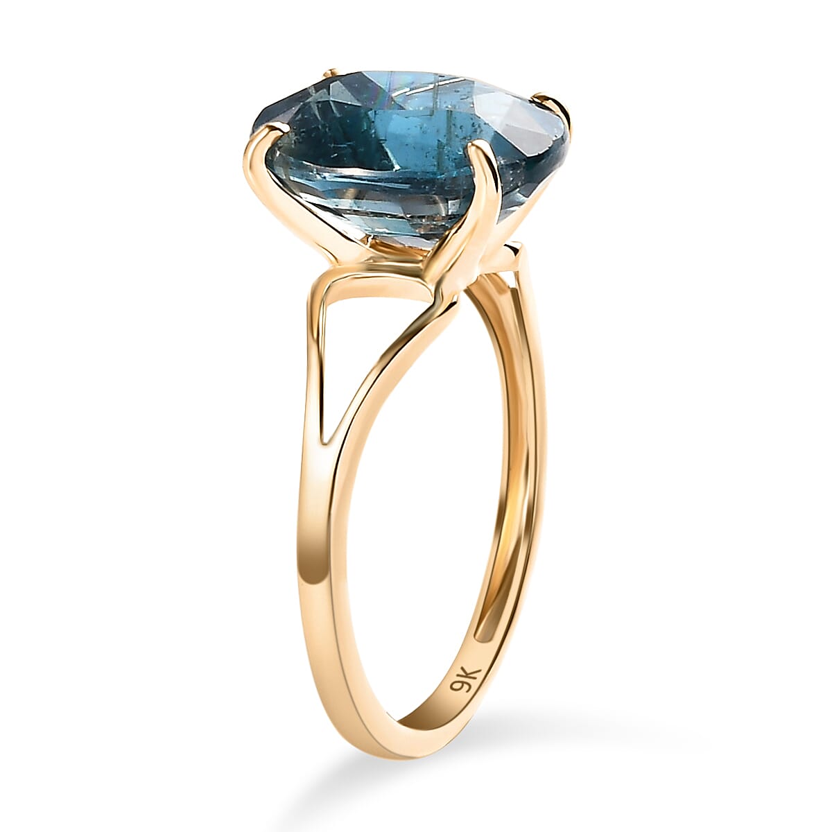 9K Yellow Gold Teal Kyanite Solitaire Ring 5.79 Ct.