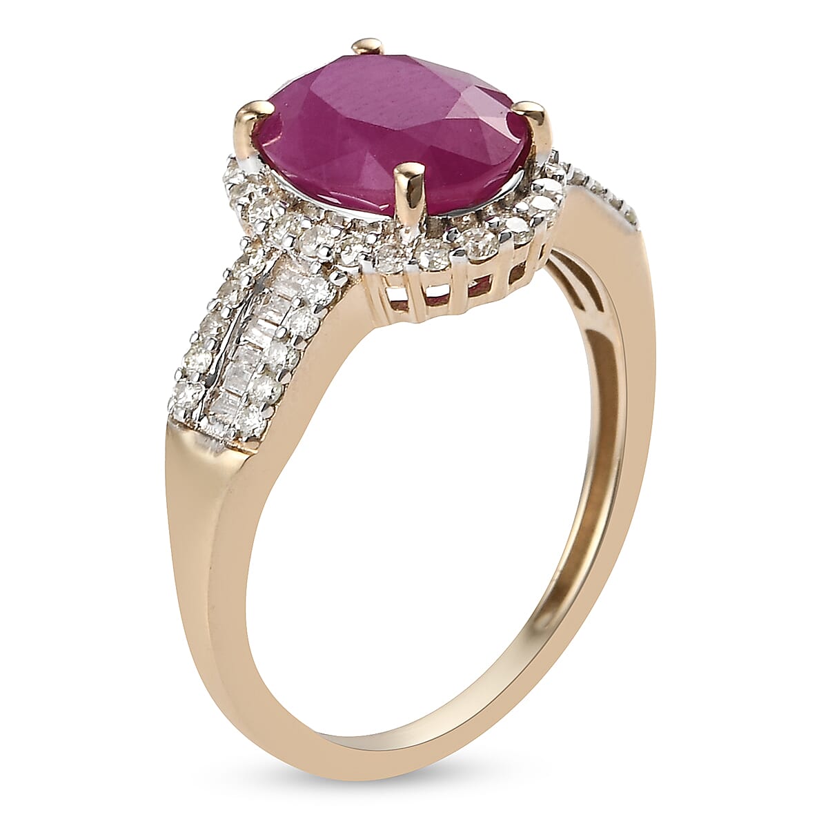 9K Yellow Gold Ruby and Diamond Halo Ring 2.32 Ct.