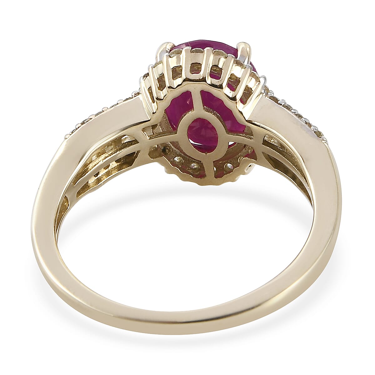 9K Yellow Gold Ruby and Diamond Halo Ring 2.32 Ct.