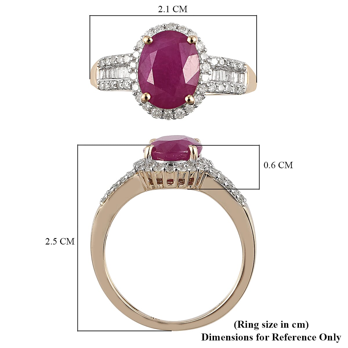 9K Yellow Gold Ruby and Diamond Halo Ring 2.32 Ct.