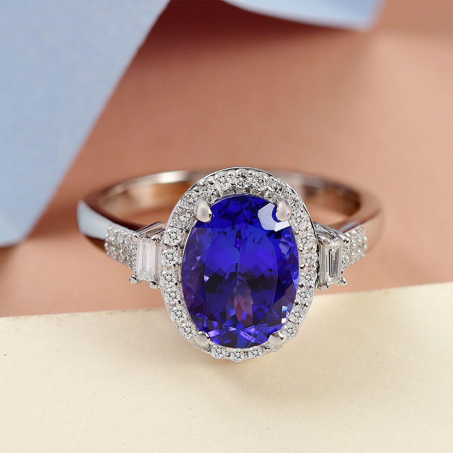 RHAPSODY 950 Platinum AAAA Tanzanite and Diamond (VS-E-F) Ring 4.50 Ct, Platinum Wt. 6.80 Gms