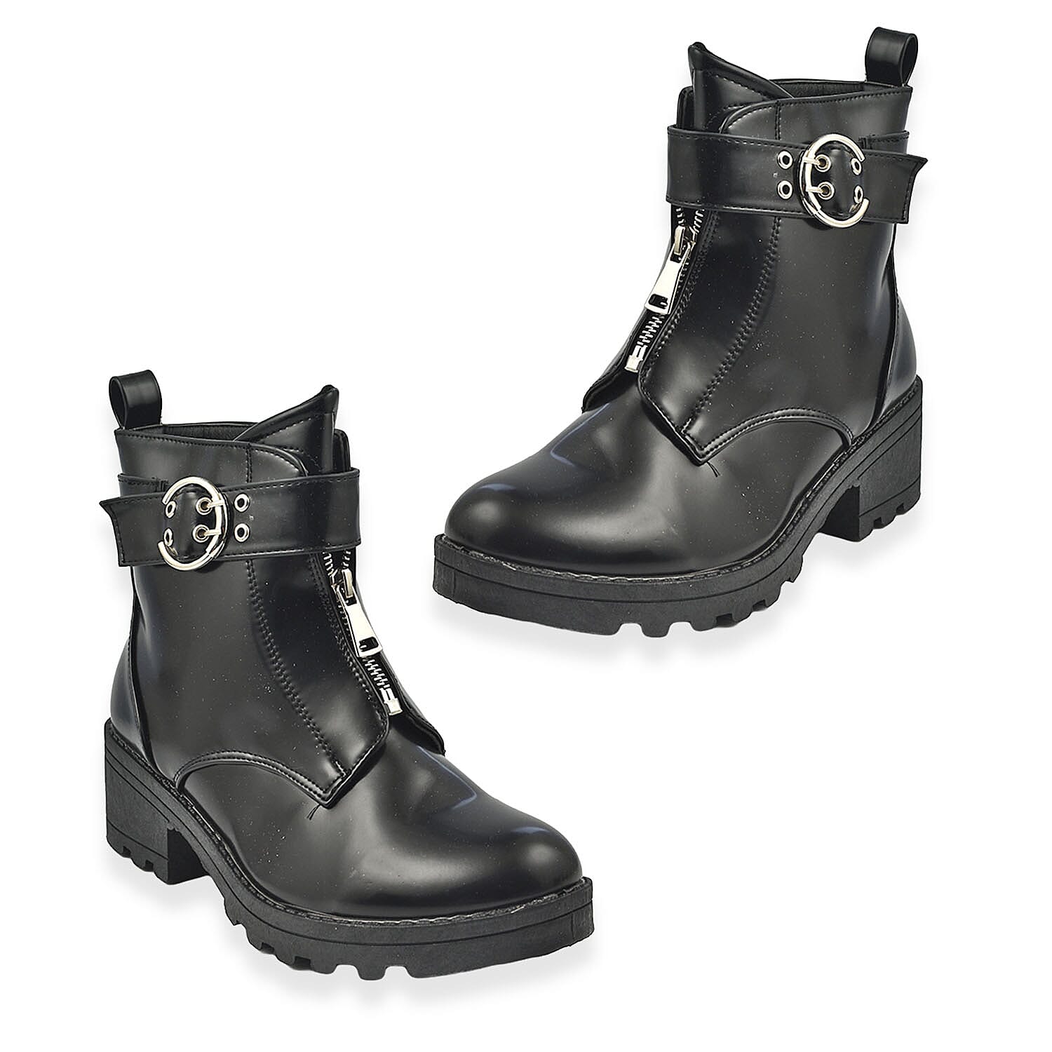 Manchester Closeouts Buckle Seam Zip Boot (Size 5) - Black