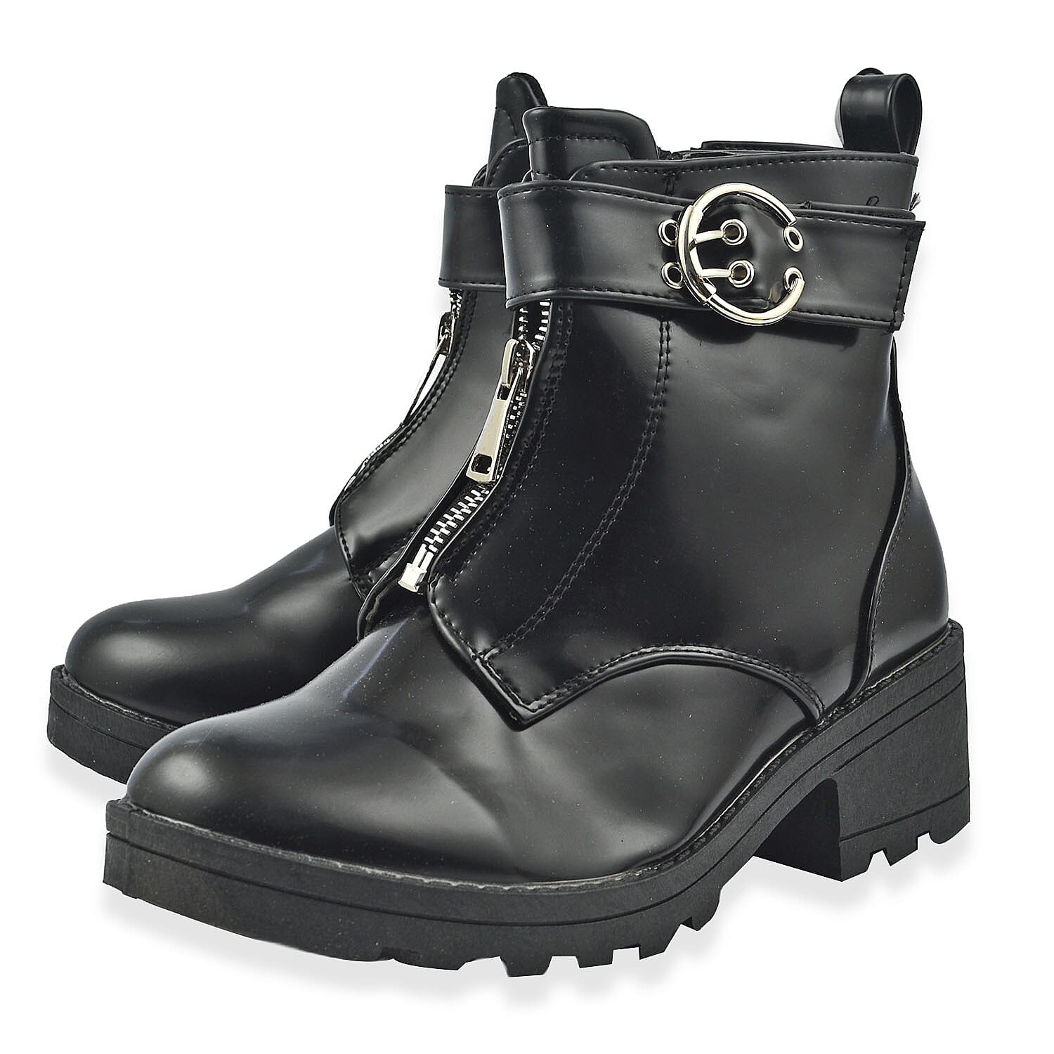 Manchester Closeouts Buckle Seam Zip Boot (Size 4) - Black