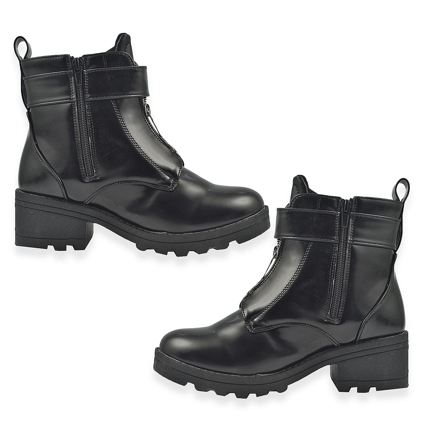 Manchester Closeouts Buckle Seam Zip Boot (Size 4) - Black