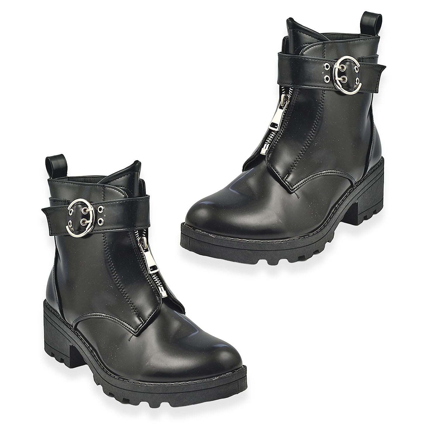 Manchester Closeouts Buckle Seam Zip Boot (Size 4) - Black