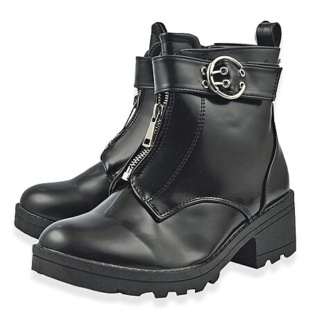 Manchester Closeouts Buckle Seam Zip Boot (Size 5) - Black