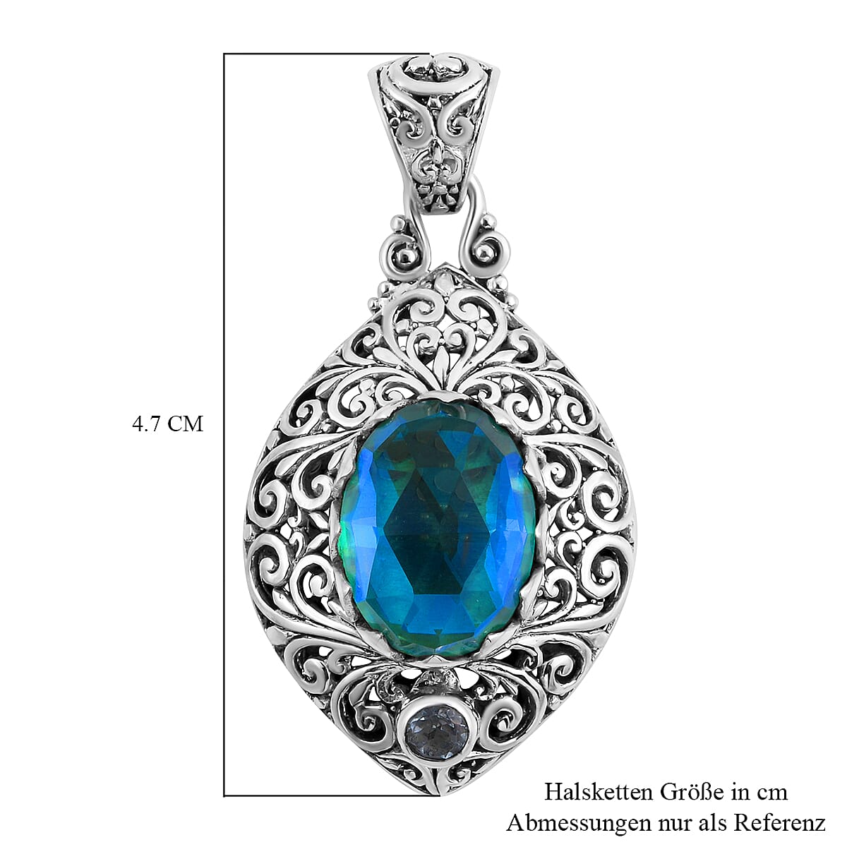 Peacock Triplet Quartz & Skyblue Topaz Pendant in Sterling Silver 10.42 Ct, Silver Wt. 8.76 Gms