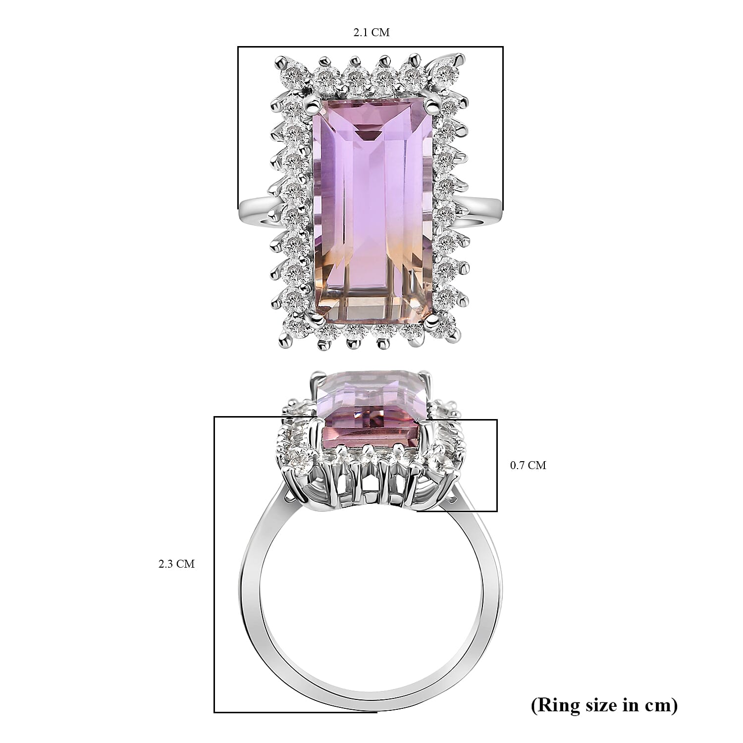 Anahi Ametrine and Natural Zircon Halo Ring in Platinum Overlay Sterling Silver 7.12 Ct.