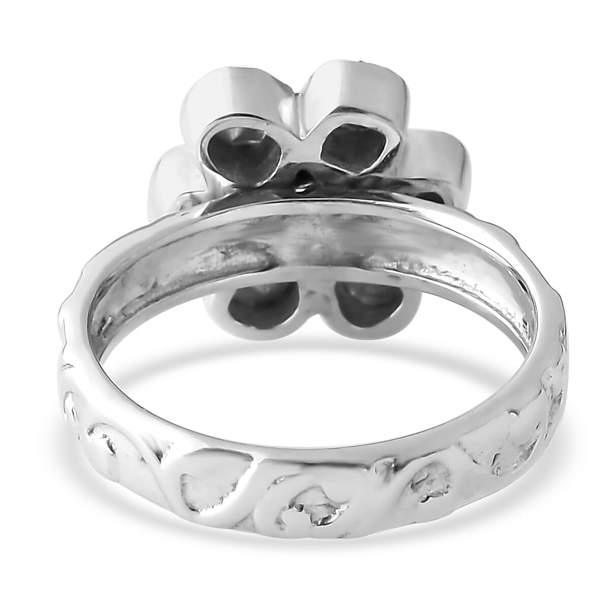 Polki Diamond Floral Ring in Platinum Overlay Sterling Silver 0.50 Ct.