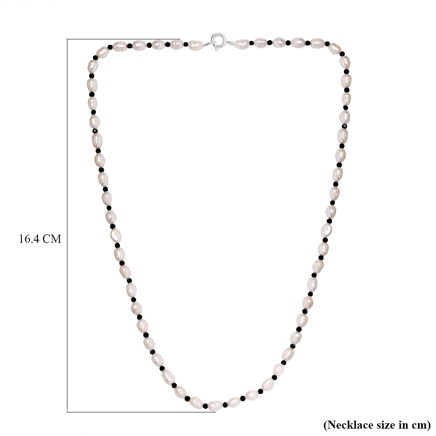 Freshwater Pearl, Black Spinel Beads Necklace (Size - 18) with Spring Ring Clasp in Sterling Silver