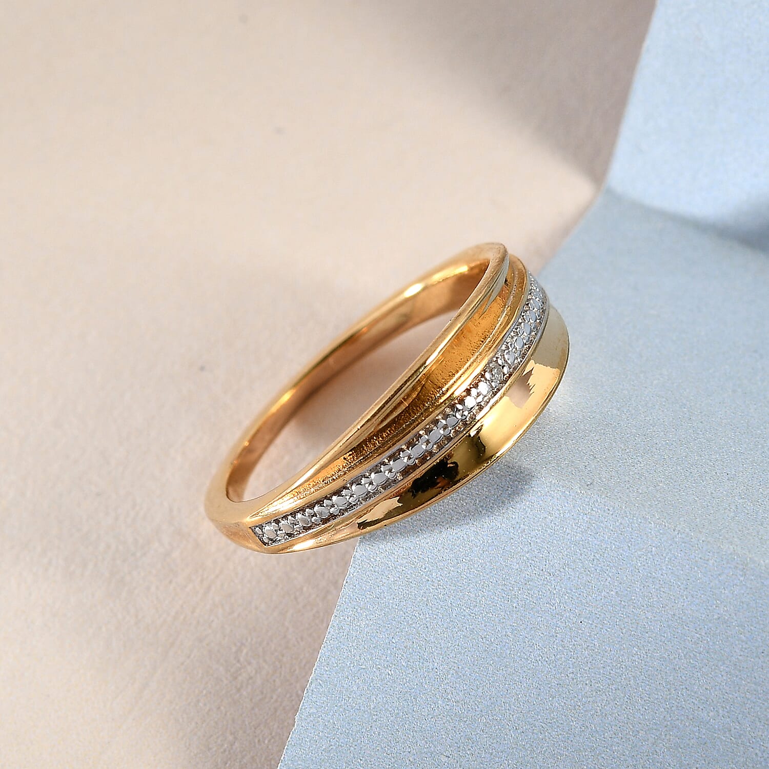 Diamond Ring in Yellow Gold Overlay Sterling Silver