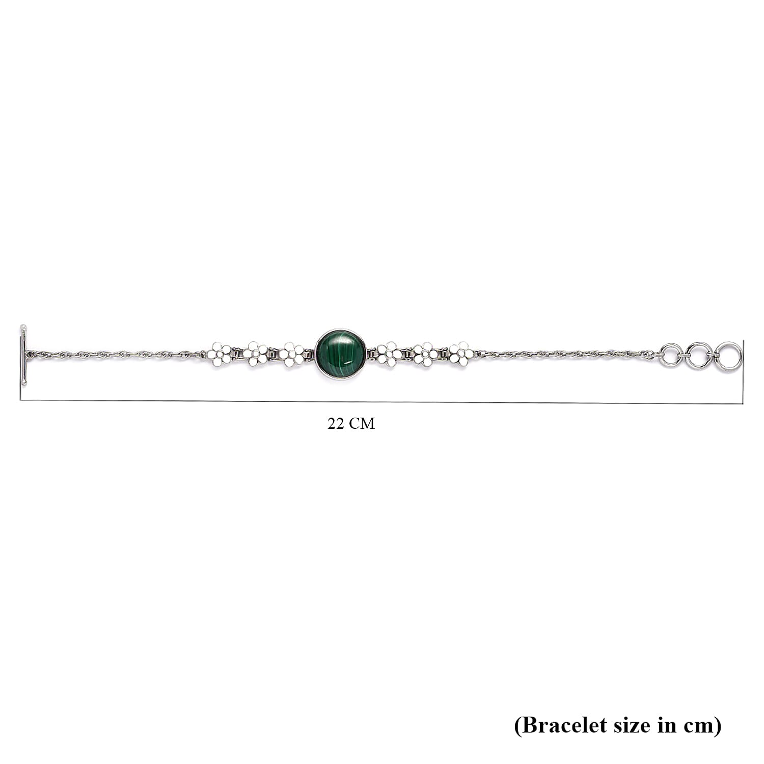 Malachite Enamelled Bracelet (Size - 7.5 with Extender) With T-Bar Clasp in Stainless Steel 11.62 Ct.