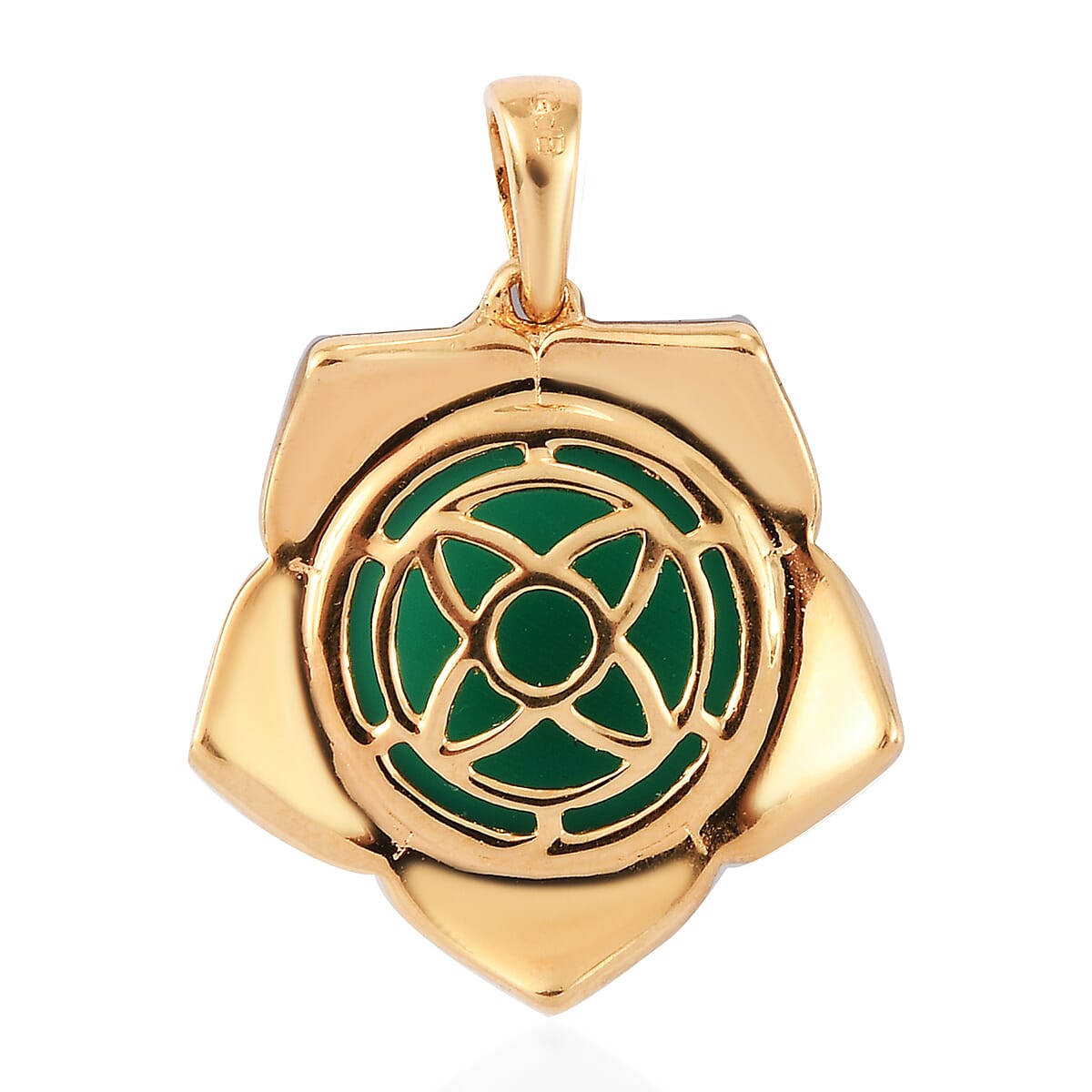 Green Onyx Floral Pendant in Yellow Gold Tone 7.83 Ct