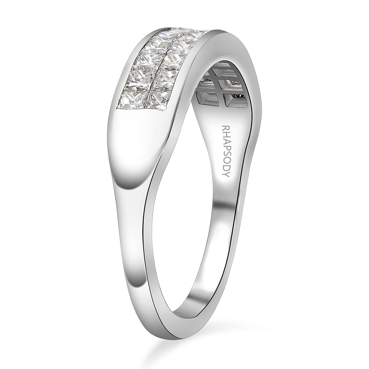 RHAPSODY 950 Platinum IGI Certified Diamond (VS-E-F) Double Row Half Eternity Ring 1.03 Ct, Platinum Wt. 5.32 Gms(Non Re-sizable).