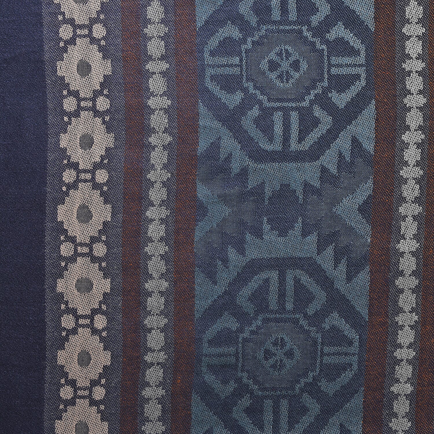 LA MAREY Geometric and Stripe Pattern Yarn Dyed Jacquard Scarf - Blue