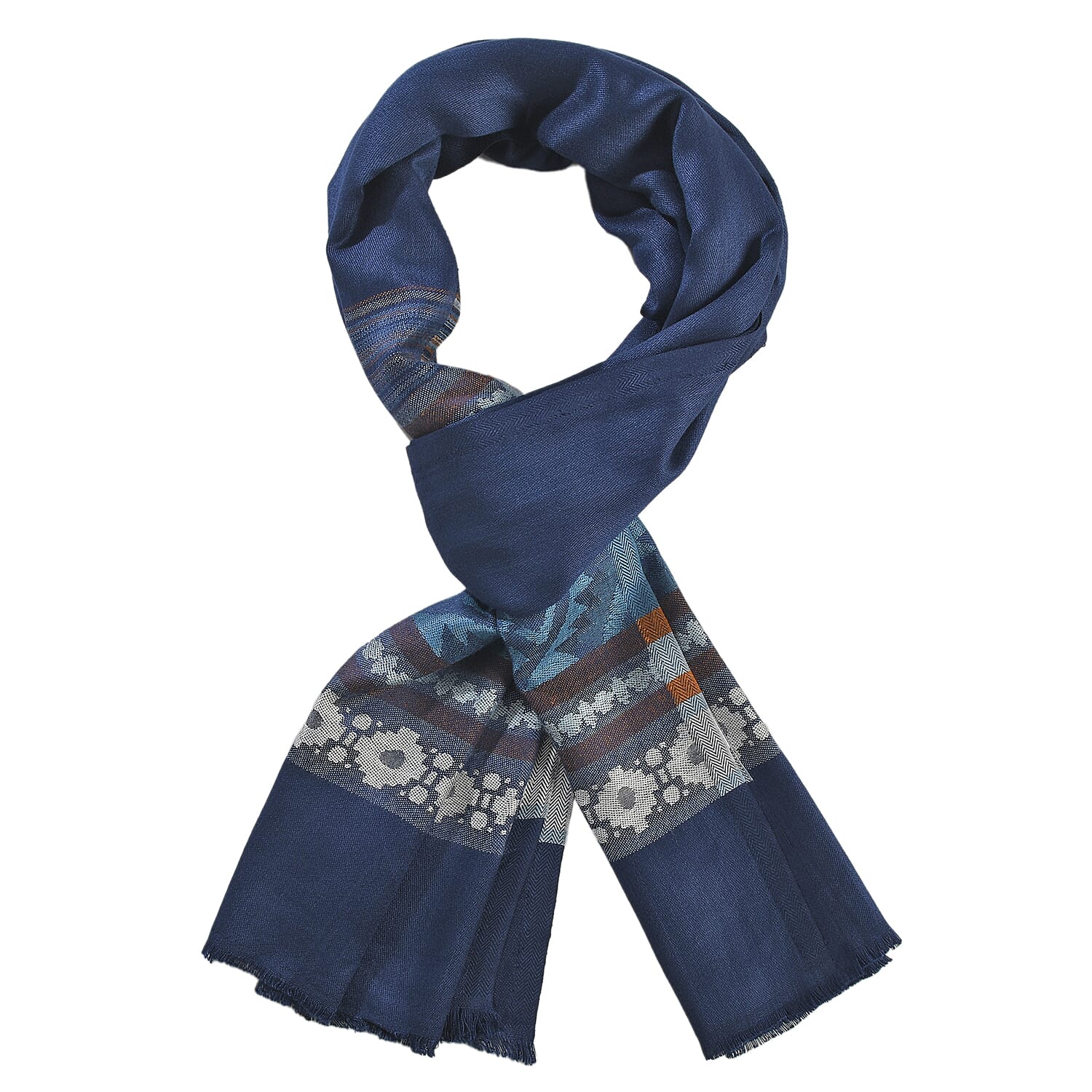 LA MAREY Geometric and Stripe Pattern Yarn Dyed Jacquard Scarf - Blue