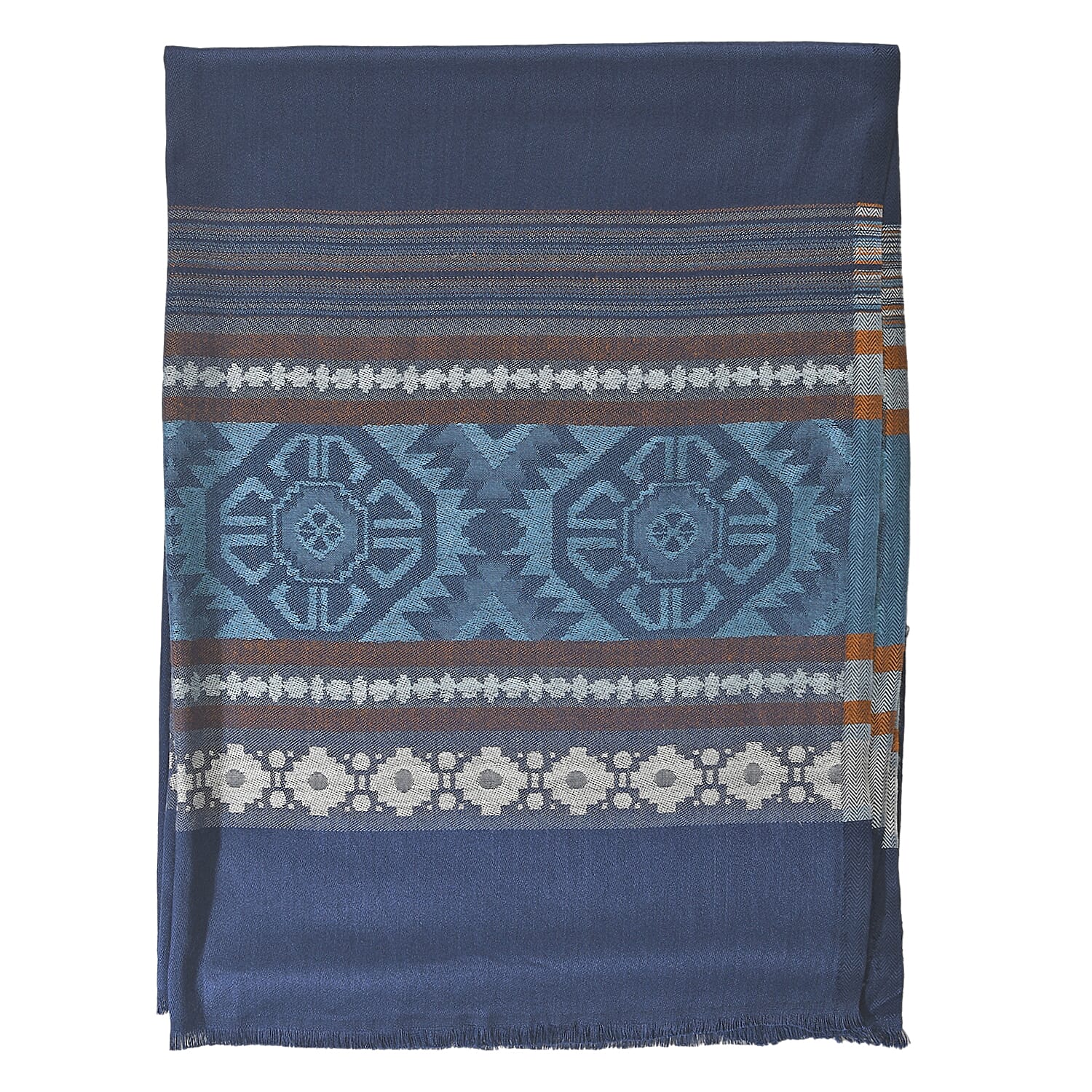 LA MAREY Geometric and Stripe Pattern Yarn Dyed Jacquard Scarf - Blue