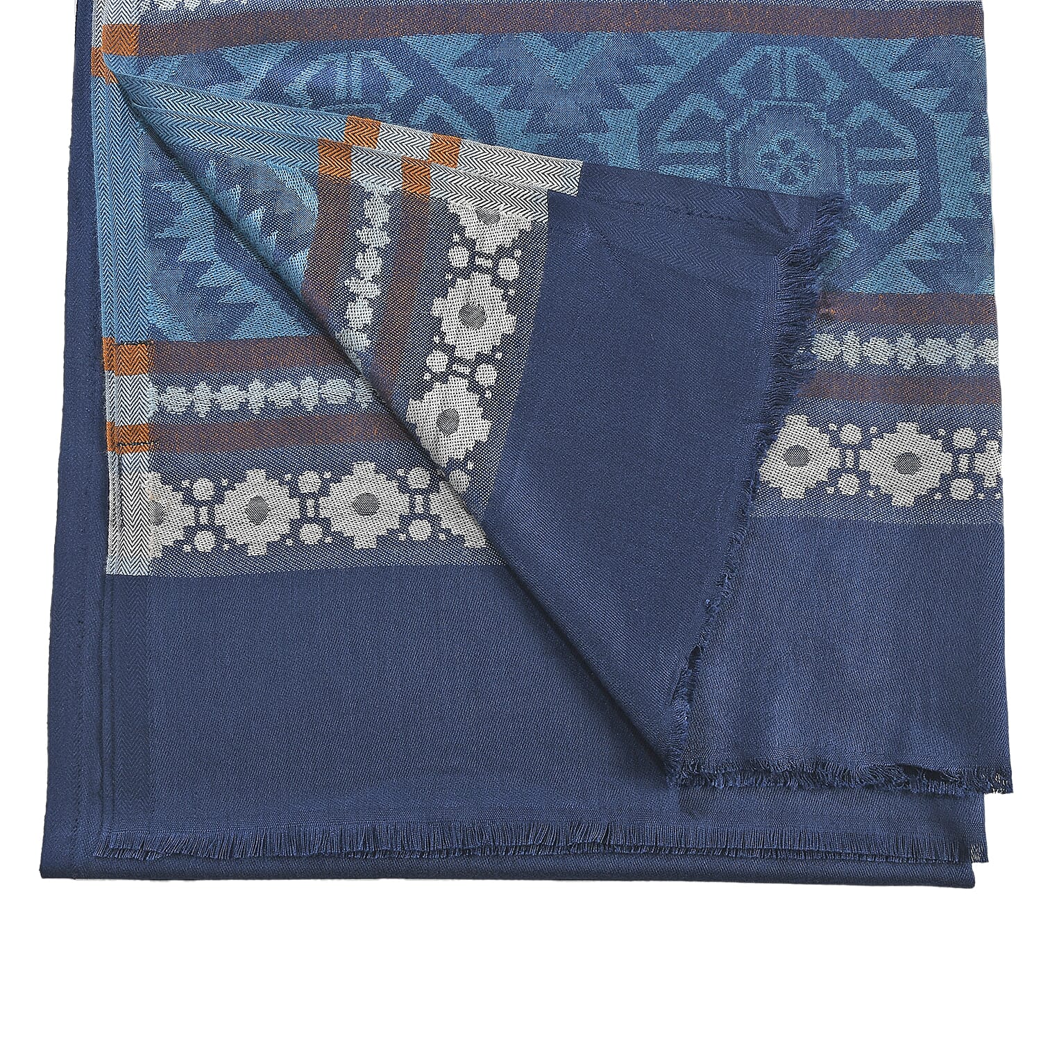 LA MAREY Geometric and Stripe Pattern Yarn Dyed Jacquard Scarf - Blue