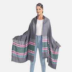 LA MAREY Geometric and Stripe Pattern Yarn Dyed Jacquard Scarf - Grey
