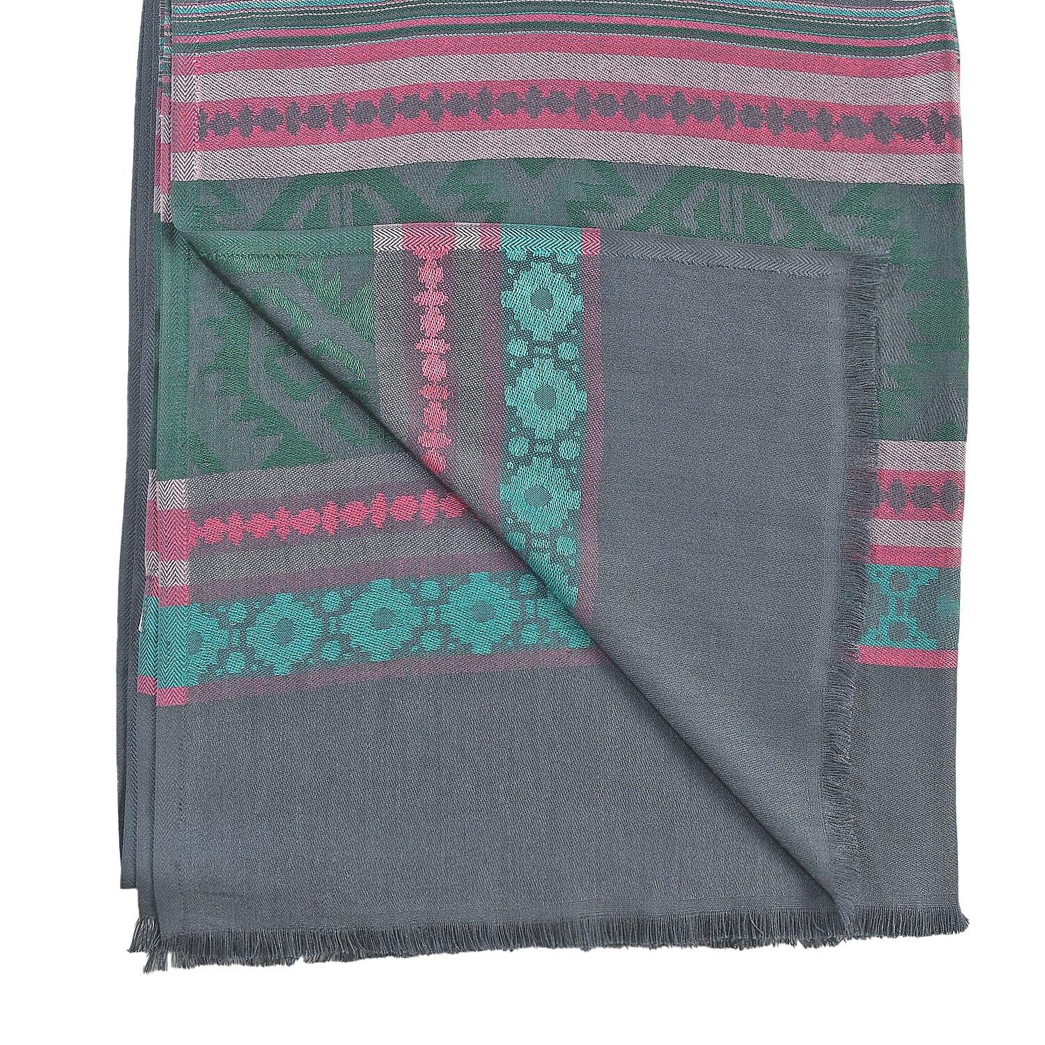 LA MAREY 100% Viscose Geometric - Stripe Pattern Yarn Dyed Jacquard Scarf (Size 180x70 Cm) - Dark Grey - Multi